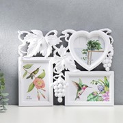 Фоторамка пластик на 3 фото 10х15, 13х13 см “Виноград“ белый 26х33 см фото