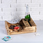 Поднос для вина под одну бутылку, ручки-вырезы боковые, обожжённый, МАССИВ, 30×40 см фотография