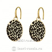 Серьги стальные с черной эмалью, золото 14К Артикул PER293 gold black