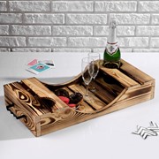 Поднос для вина под две бутылки, ручки металлические, обожжённый, МАССИВ, 30×60 см фотография