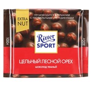 Шоколад RITTER SPORT “Extra Nut“, темный, с цельным лесным орехом, 100 г, Германия, 7026 фото