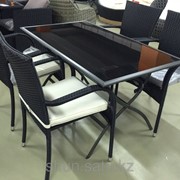 Комплект стол металлический с черным стеклом (складной) и 4 стула фото