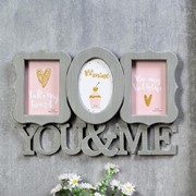 Фоторамка пластик на 3 фото 10х15 см “Ты и я“ серая 28х42 см фото