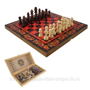 Подарочный набор игр шахматы нарды, шашки с доской Хохлома красная 40 * 40 см фотография