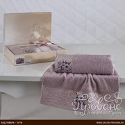 Подарочный набор полотенец для ванной 50х90, 70х140 Karna VIOLA хлопковая махра светло-сиреневый фото