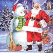 Салфетка для декупажа Дед Мороз и снеговик -2 фотография