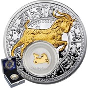 Зодиак. Козерог - серебряная монета с позолоченным элементом, в футляре фото