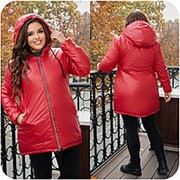 Теплая женская куртка красная с капюшоном больших размеров (6 цветов) НФ/-16296 фотография