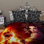 Полутораспальный комплект постельного белья из мако-сатина восточная девушка и горящий скелет фото