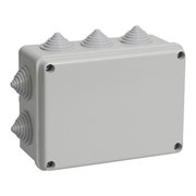 Коробка КМ41275 распаячная для о/п 240х195х90 мм IP44 (RAL7035, прозрачная крышка, кабельные вводы 5 шт) фотография