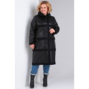 Дублёнка-пальто длинная большого размера из эко-кожи чёрная C 1888-2.01 р. 58-76 фотография