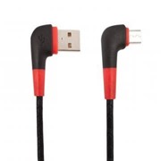 USB кабель «LP» Micro USB L-коннектор «Кожаный шнурок» (черный/европакет) фото