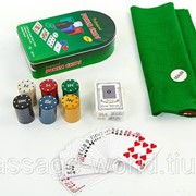 Покерный набор в металлической коробке-120 фишек (с номиналом,2 кол.карт,полотно) фото