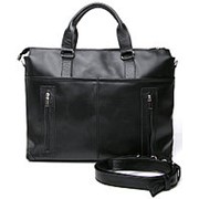 Вместительная черная сумка-портфель из натуральной кожи фото