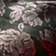 Тафта черная с набивными сиреневыми цветами (ткань плательная)