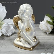 Статуэтка “Ангел на сердечке“, цвет перламутровый, декор золотистый, 9.5 см фотография