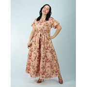 Льняное платье Марго| 78-19н (оранжевый, 164, цветочный, 54, короткий, свободный, лето, повседневный, макси)