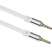 Аудио кабель штекер-штекер 3.5 мм 4-контакта для смартфона, позолоченные разъемы, белый - 1 метр фото
