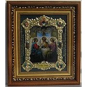 Икона Троица, с багетом средняя аналойная, зел конгр, цветная 22х25 фото