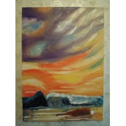 Картина написанная маслом Закат над морем фотография