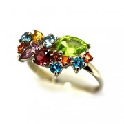 Кольцо «Самоцветы» с разноцветными камнями фото