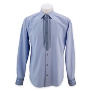 Голубая сорочка делового кроя с деликатной вышивкой