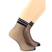 Носки женские, мелкая сеточка/манжет в полоску, цвет чёрный, р-р 23-25 (36-40) фото