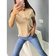 Женская футболка оверсайз с карманом и принтом infinity Капучино