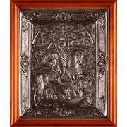 Икона Георгий Победоносец в киоте (металлический барельеф, черненый никель). Арт.Гл.1835 фото