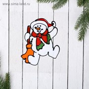 Наклейка на стекло “Снеговик с метлой“ 15,5х12 см фото