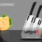 Набор из трех белых керамических ножей и подставки SAMURA ECO-CERAMIC фото
