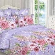 Двуспальный комплект постельного белья с европростыней из бязи “Avrora Texdesign“ Голубой с бело-розовыми фотография
