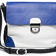 Бело-сине-черный портфель женский из натуральной кожи фото