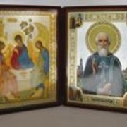 Икона складень большая картина Троица Рублев, Сергий Радонежский с клем фото