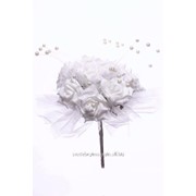 Роза латекс на проволоке (50 х 50 мм), белый /фатин, жемчуг, 9 шт/