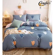 Комплект постельного белья Евро из сатина “Candie's A+B“ Серо-синий с разноцветными сердечками и розовый фотография