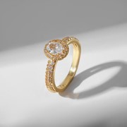 Кольцо 'Сокровище' кристалл овал, цвет белый в золоте, размер 19 фото