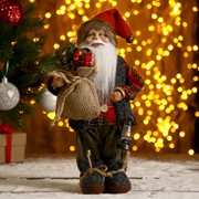 Дед Мороз “В клетчатой шубке, с фонариком и мешком“ 30 см фотография