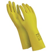 Перчатки латексные MANIPULA “Блеск“, хлопчатобумажное напыление, размер 7-7,5 (S), желтые, L-F-01 фото