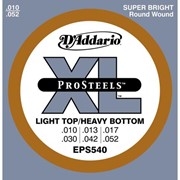 Струны для электрогитары D'Addario EPS540 XL Pro Steels Light Top/Heavy Bottom (6 струн .010-.052) фото