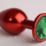 Красная анальная пробка с зелёным стразом - 7,6 см. фотография