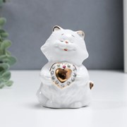Сувенир керамика Кот толстячок с сердечком“ стразы 10 см фото