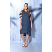 Синее модное льняное платье M 419-010 . 48-58 фотография