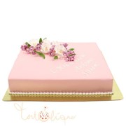 Праздничный торт розовый с цветами №847 фото