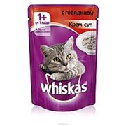 Whiskas 85г пауч Влажный корм для взрослых кошек от 1 года Говядина (крем-суп)