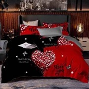 Полутораспальный комплект постельного белья из поплина “Senbol“ Черный и красный с большими сердечками из фото