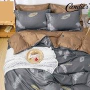 Комплект постельного белья Евро из сатина 130гр “Candie's“ Темно-серый с пушистыми перьями и коричневый фотография