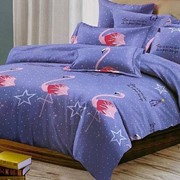 Постельное белье Lorida фиолетовое с принтом фламинго 2 спальное фото