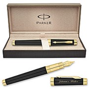 Перьевая ручка Parker Premier Lacque Black GT, толщина линии F, позолота 23К, перо: золото 18К, черно-золотистый фото