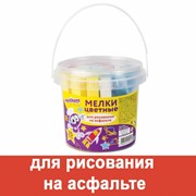Мел цветной ЮНЛАНДИЯ, набор 25 штук, для рисования на асфальте, квадратный, пластиковое ведро, 227445 фото
